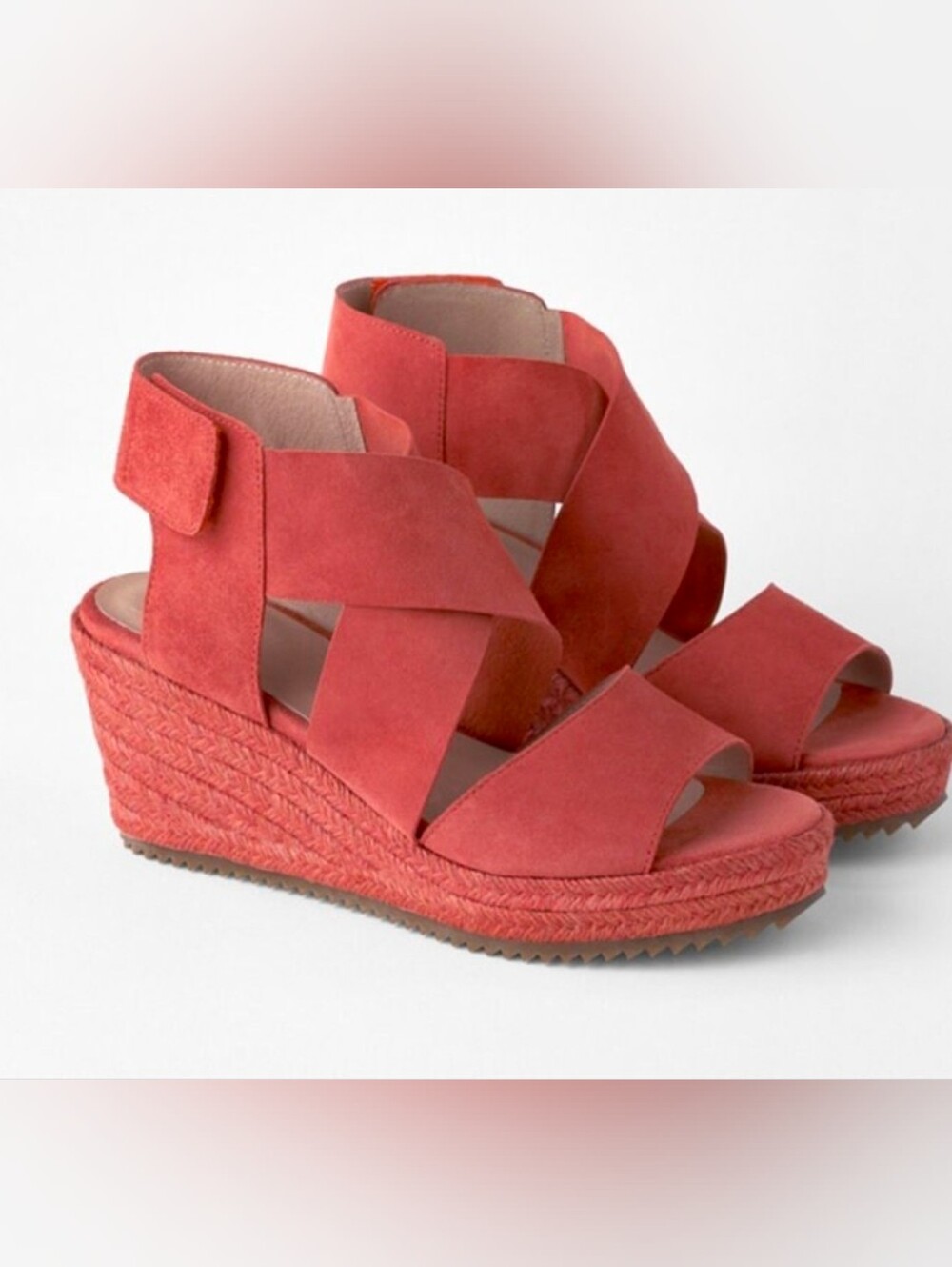 EILEEN FISHER Willow Espadrille CORAL Suede Leather Wedge Sandal 6.5 NWOB